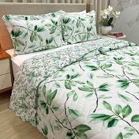 Cobre Leito King Confort Print Micropercal 300 Fios Toque De Algodão 3 Peças - Flores Verdes - 2
