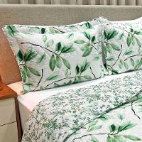 Cobre Leito King Confort Print Micropercal 300 Fios Toque De Algodão 3 Peças - Flores Verdes - 4
