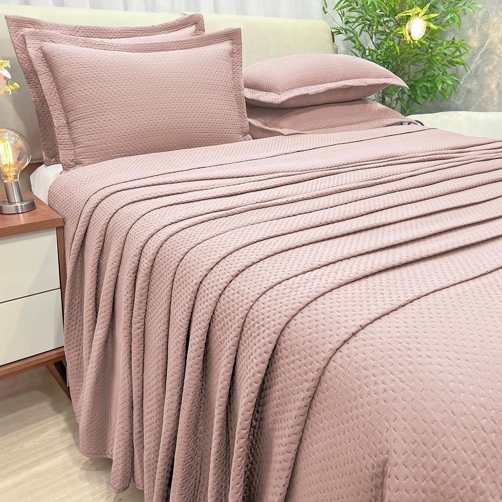 Kit Cobre Leito Colcha Jade Queen 3 Peças Percal 300 Fios Clássico - Rosê - 100% Poliéster - 1