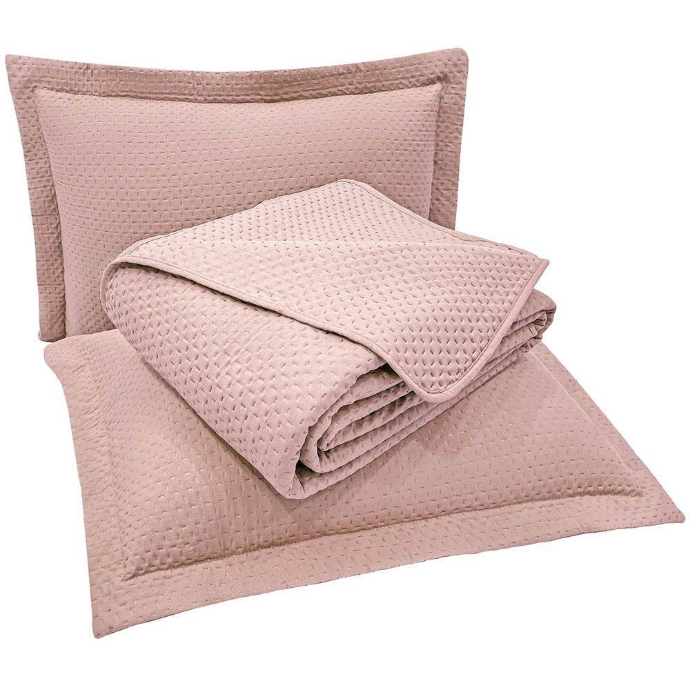 Kit Cobre Leito Colcha Jade Queen 3 Peças Percal 300 Fios Clássico - Rosê - 100% Poliéster - 2