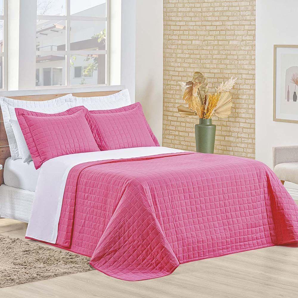 Kit Cobre Leito Colcha Eden Casal 3 Peças Percal 150 Fios 100% Algodão - Pink - 1