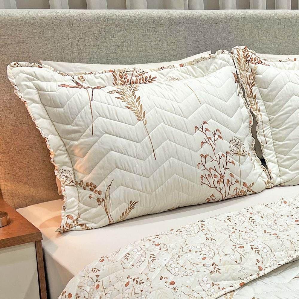 Cobre Leito King Confort Print Micropercal 300 Fios Toque De Algodão 3 Peças - Flores Damasco - 3