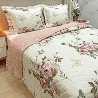 Cobre Leito Queen Confort Print Micropercal 300 Fios Toque De Algodão 3 Peças - Flores Rose - 2