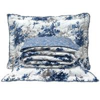 Cobre Leito King Confort Print Micropercal 300 Fios Toque De Algodão 3 Peças - Flores Azuis - 1