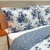Cobre Leito King Confort Print Micropercal 300 Fios Toque De Algodão 3 Peças - Flores Azuis - 3