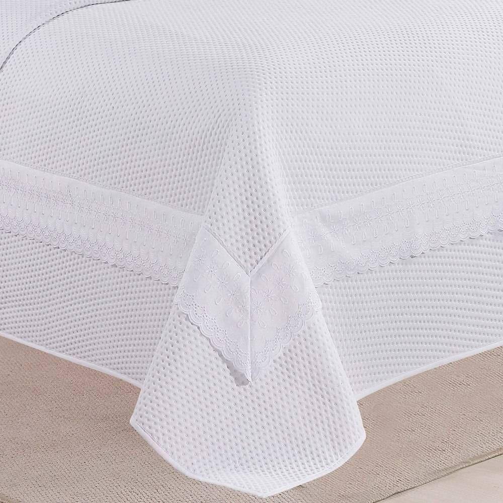 Cobre Leito Queen Majestic Bordado Inglês Micropercal 300 Fios Toque De Algodão 3 Peças - Branco - 2