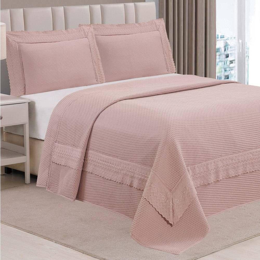 Cobre Leito King Majestic Bordado Inglês Micropercal 300 Fios Toque De Algodão 3 Peças - Malva - 3