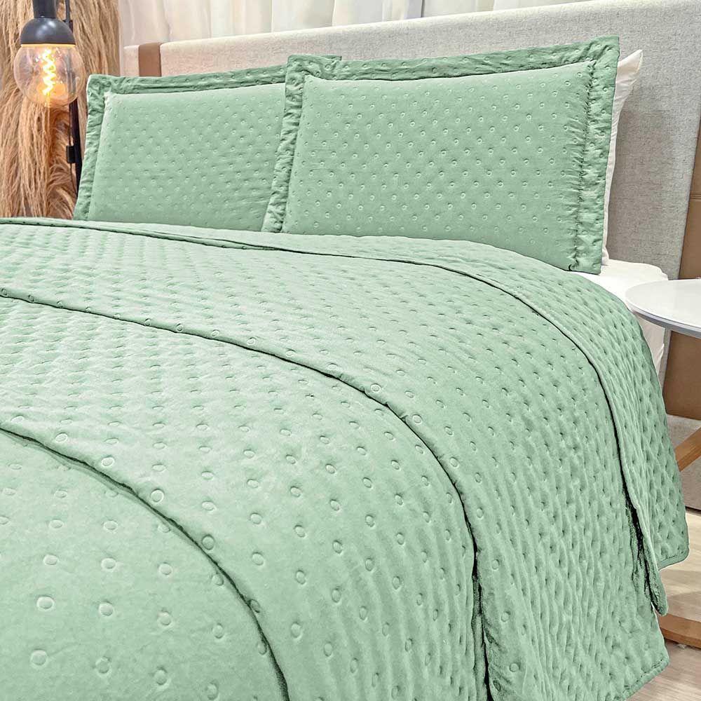 Kit Cobre Leito Colcha Alvorada Casal 3 Peças Percal 300 Fios Clássico - Verde Pistache - 100% Poliéster - 3