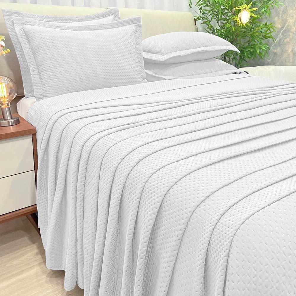 Kit Cobre Leito Colcha Jade Queen 3 Peças Percal 300 Fios Clássico - Branco - 100% Poliéster - 1