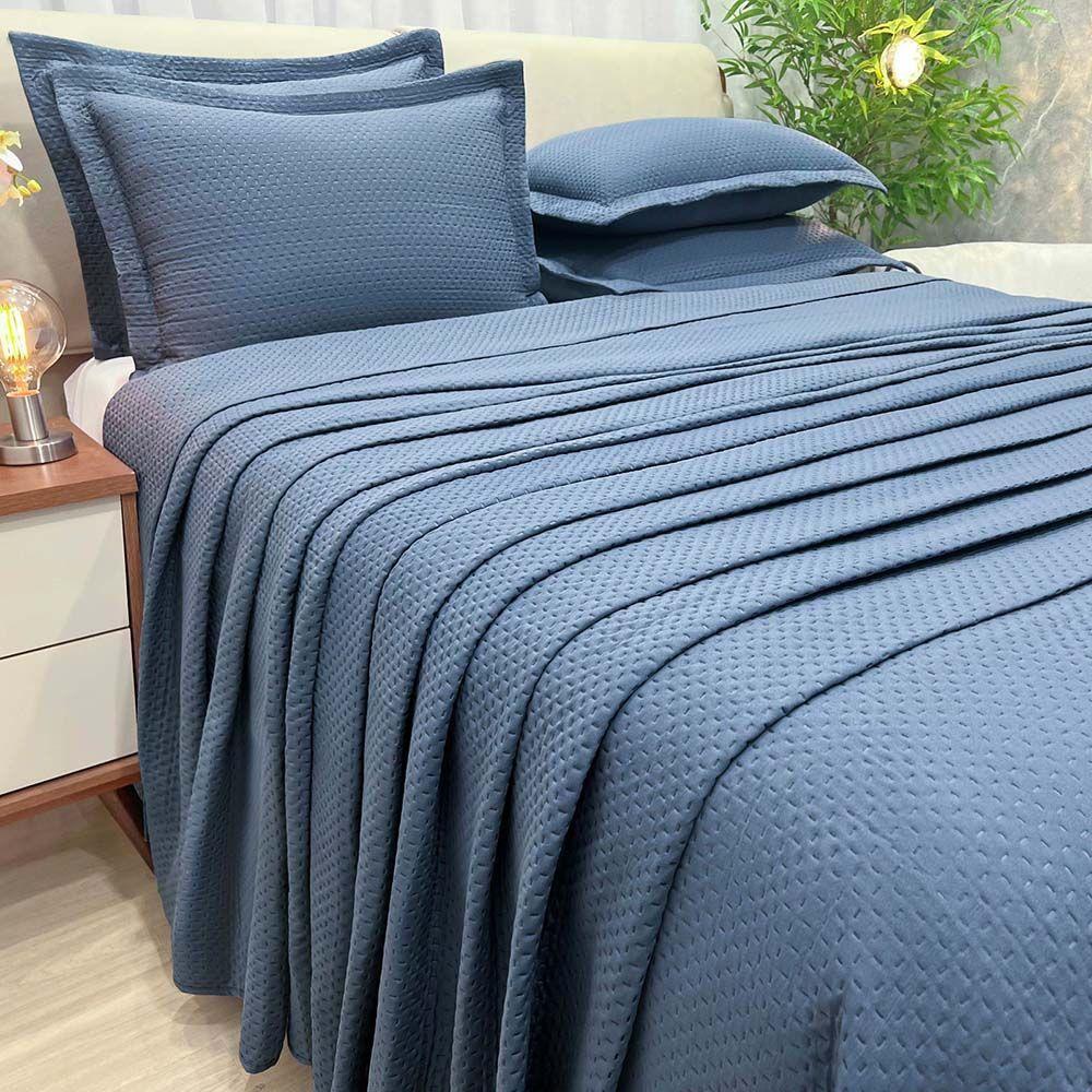 Kit Cobre Leito Colcha Jade King 3 Peças Percal 300 Fios Clássico - Azul Marinho - 100% Poliéster - 1