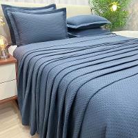 Kit Cobre Leito Colcha Jade King 3 Peças Percal 300 Fios Clássico - Azul Marinho - 100% Poliéster - 1