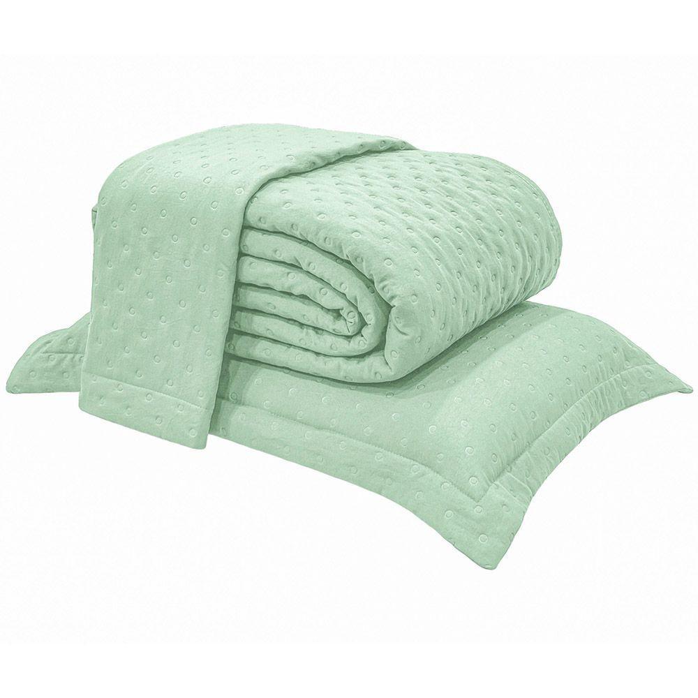 Kit Cobre Leito Colcha Alvorada Queen 3 Peças Percal 300 Fios Clássico - Verde Pistache - 100% Poliéster - 4