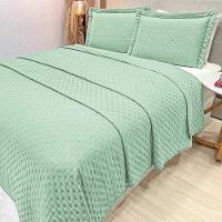 Kit Cobre Leito Colcha Alvorada Queen 3 Peças Percal 300 Fios Clássico - Verde Pistache - 100% Poliéster - 2