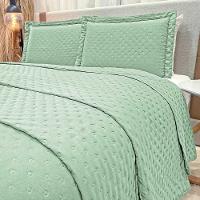 Kit Cobre Leito Colcha Alvorada Queen 3 Peças Percal 300 Fios Clássico - Verde Pistache - 100% Poliéster - 3