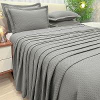 Kit Cobre Leito Colcha Jade Queen 3 Peças Percal 300 Fios Clássico - Cinza - 100% Poliéster - 1
