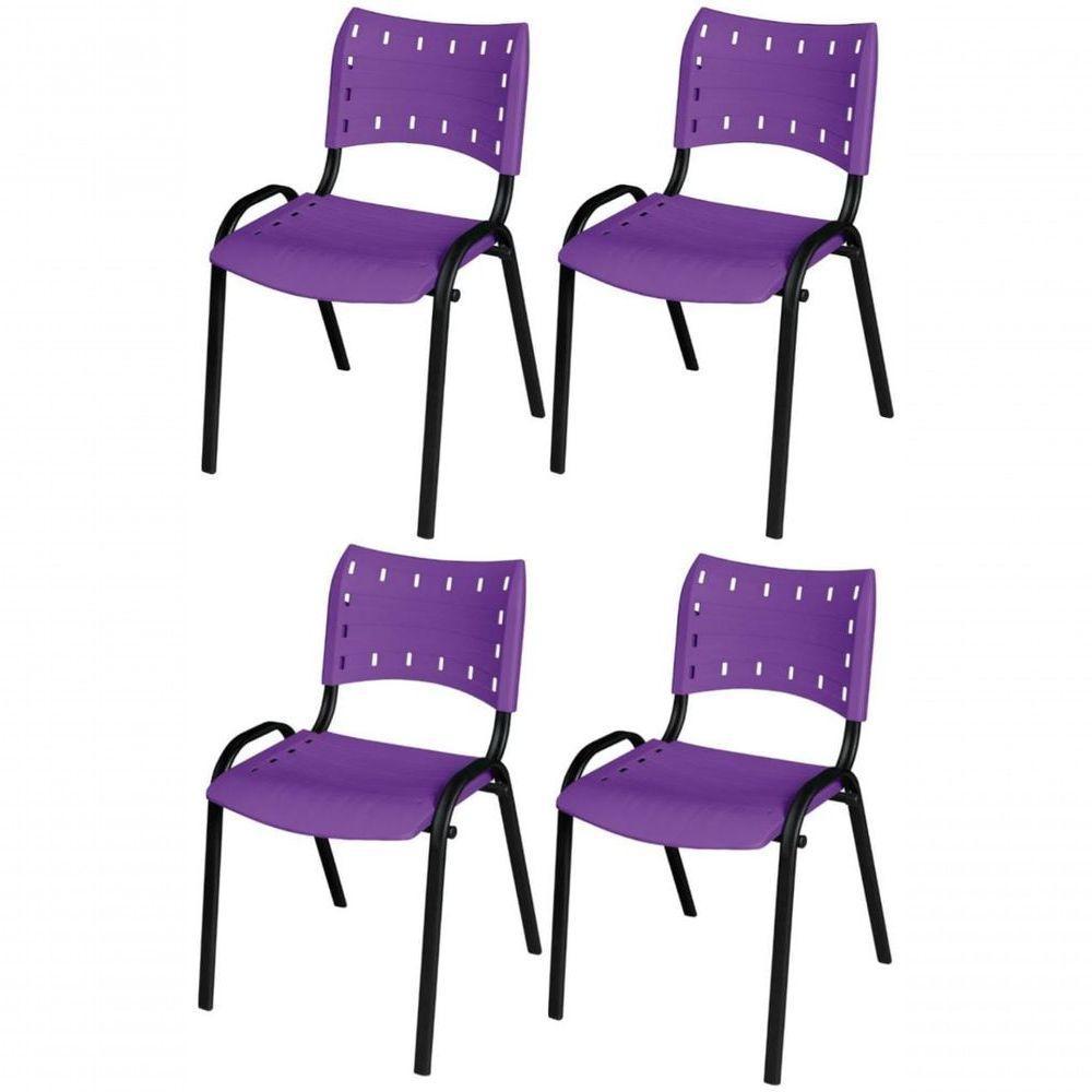 Cadeira Iso Base Preto Escola, Escritório Violeta - Kit 4 Un - 1