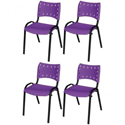 Cadeira Iso Base Preto Escola, Escritório Violeta - Kit 4 Un