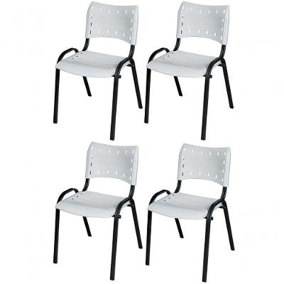 Cadeira Iso Base Preto Escola, Escritório Branco - Kit 4 Un