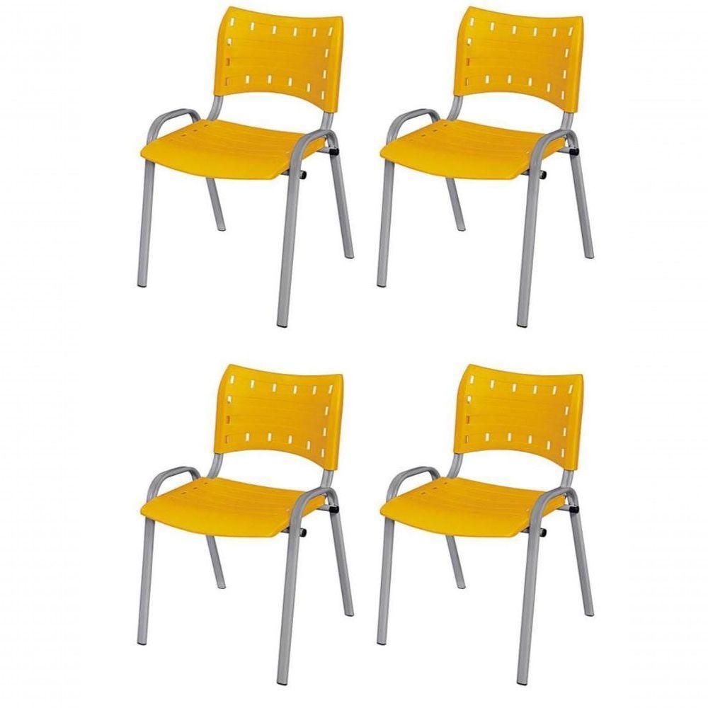 Cadeira Iso Base Cinza Escola, Escritório Amarelo - Kit 4 Un - 1