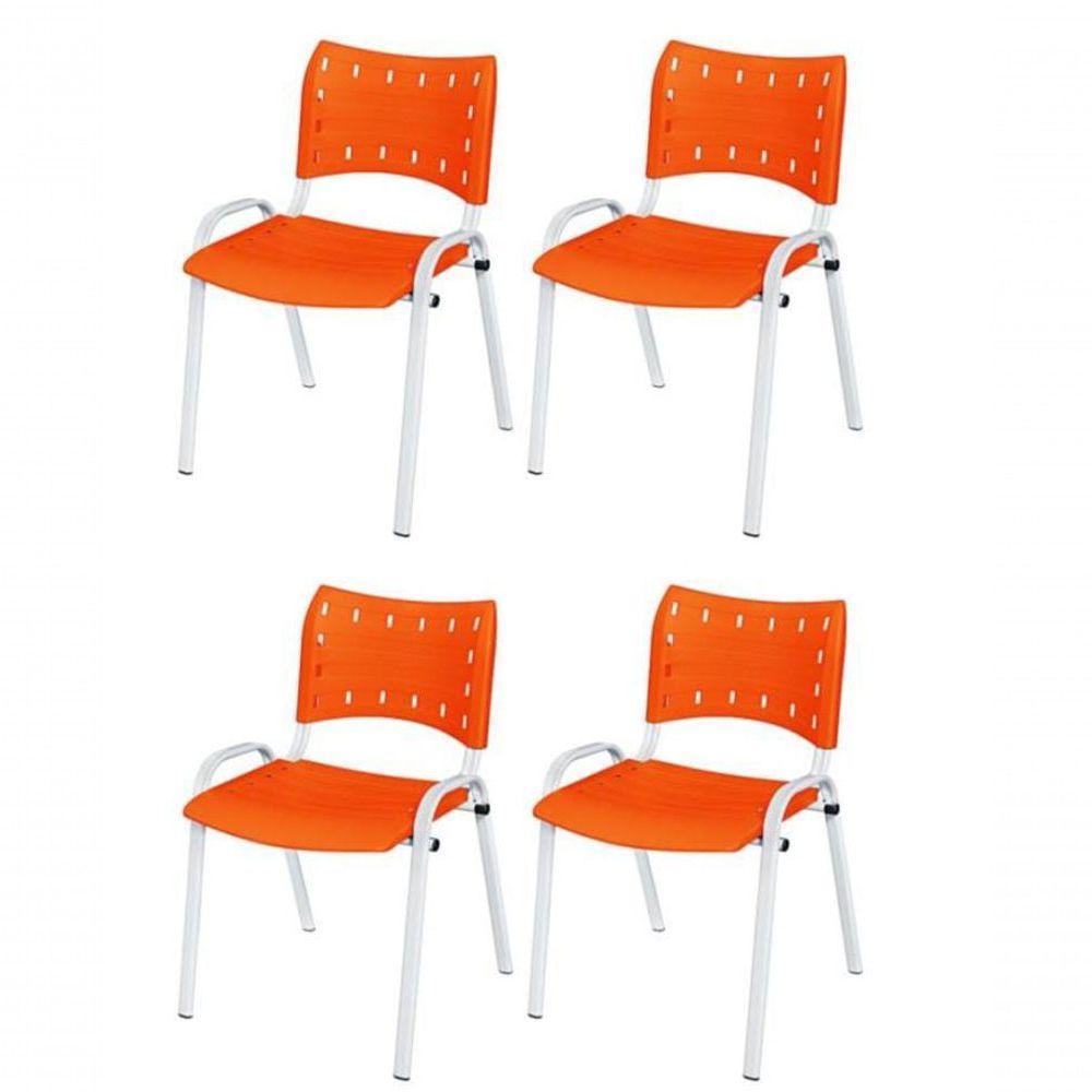 Cadeira Iso Base Branco Escola, Escritório Laranja Kit 4 Un - 1