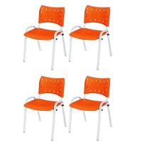 Cadeira Iso Base Branco Escola, Escritório Laranja Kit 4 Un - 1