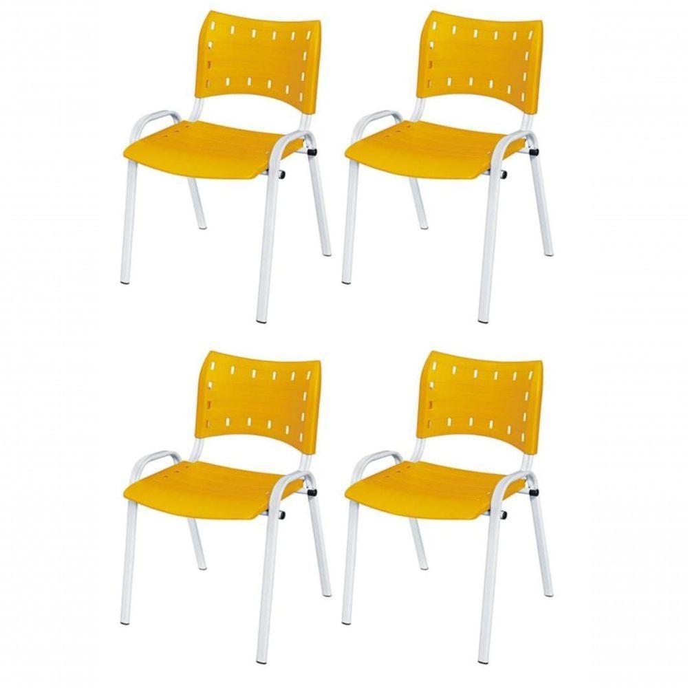 Cadeira Iso Base Branco Escola, Escritório Amarelo Kit 4 Un - 1