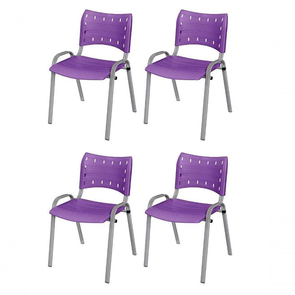 Cadeira Iso Base Cinza Escola, Escritório Violeta Kit 4 Un - 1