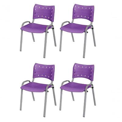 Cadeira Iso Base Cinza Escola, Escritório Violeta Kit 4 Un