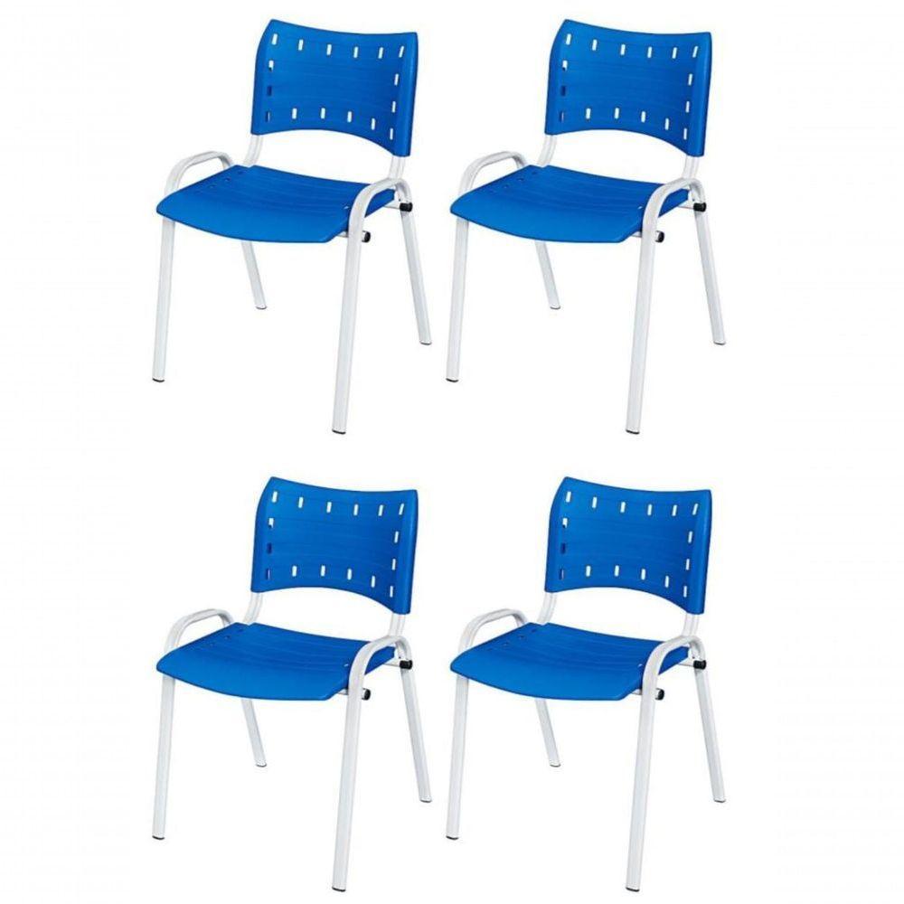 Cadeira Iso Base Branco Escola, Escritório Azul - Kit 4 Un - 1