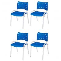 Cadeira Iso Base Branco Escola, Escritório Azul - Kit 4 Un - 1