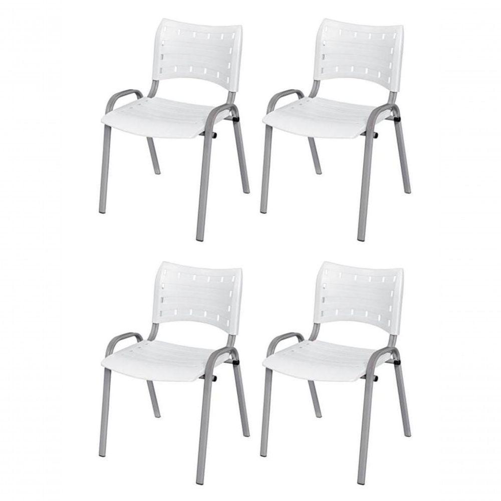 Cadeira Iso Base Cinza Escola, Escritório Branco - Kit 4 Un - 1