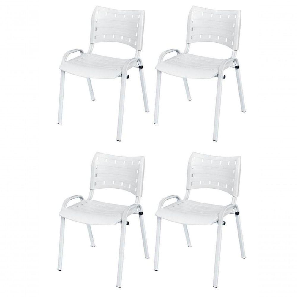 Cadeira Iso Base Branco Escola, Escritório Branco - Kit 4 Un - 1