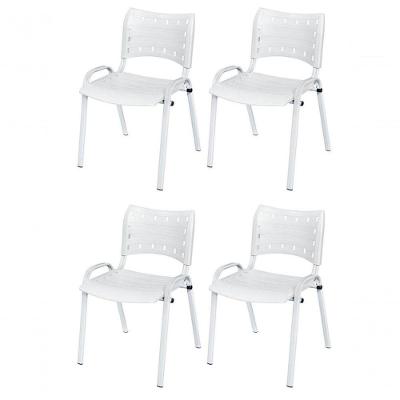 Cadeira Iso Base Branco Escola, Escritório Branco - Kit 4 Un