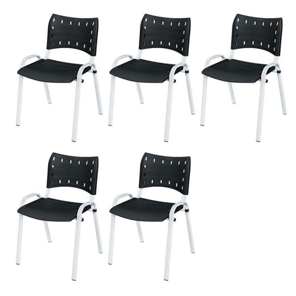 Cadeira Iso Base Branco Escola, Escritório Preto Kit 5 Un - 1
