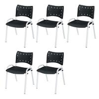 Cadeira Iso Base Branco Escola, Escritório Preto Kit 5 Un - 1