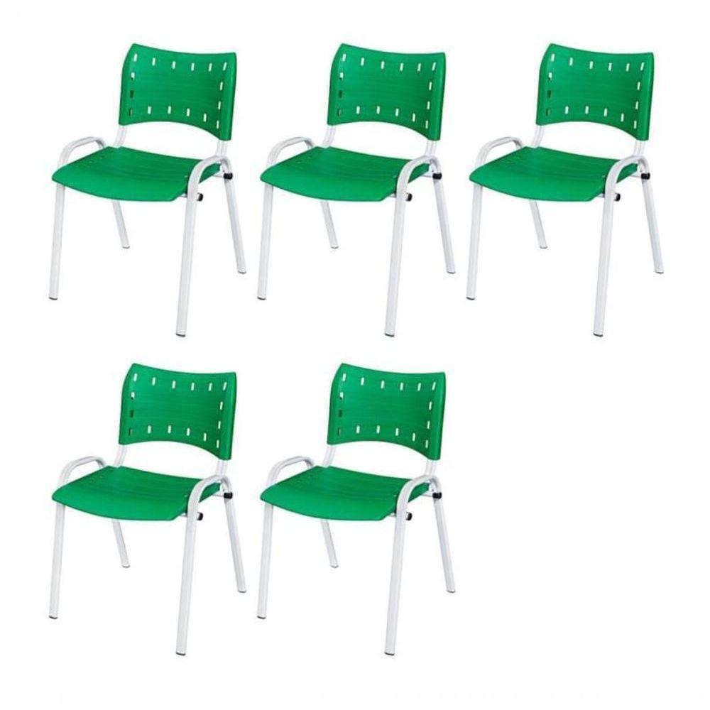 Cadeira Iso Base Branco Escola, Escritório Verde Kit 5 Un - 1