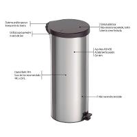 Lixeira Tramontina New Com Pedal 30l Redonda Inox Polido Aço Inox Polido