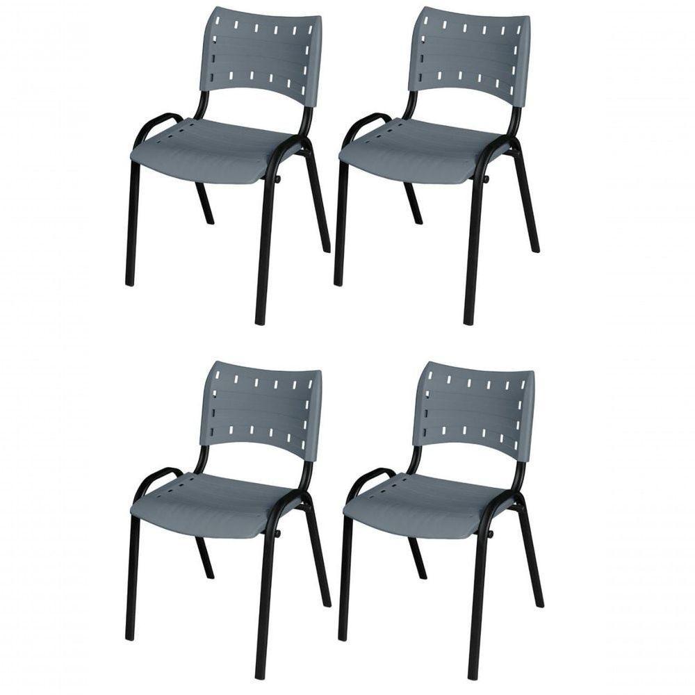 Cadeira Iso Base Preto Escola, Escritório Cinza Kit 4 Un - 1
