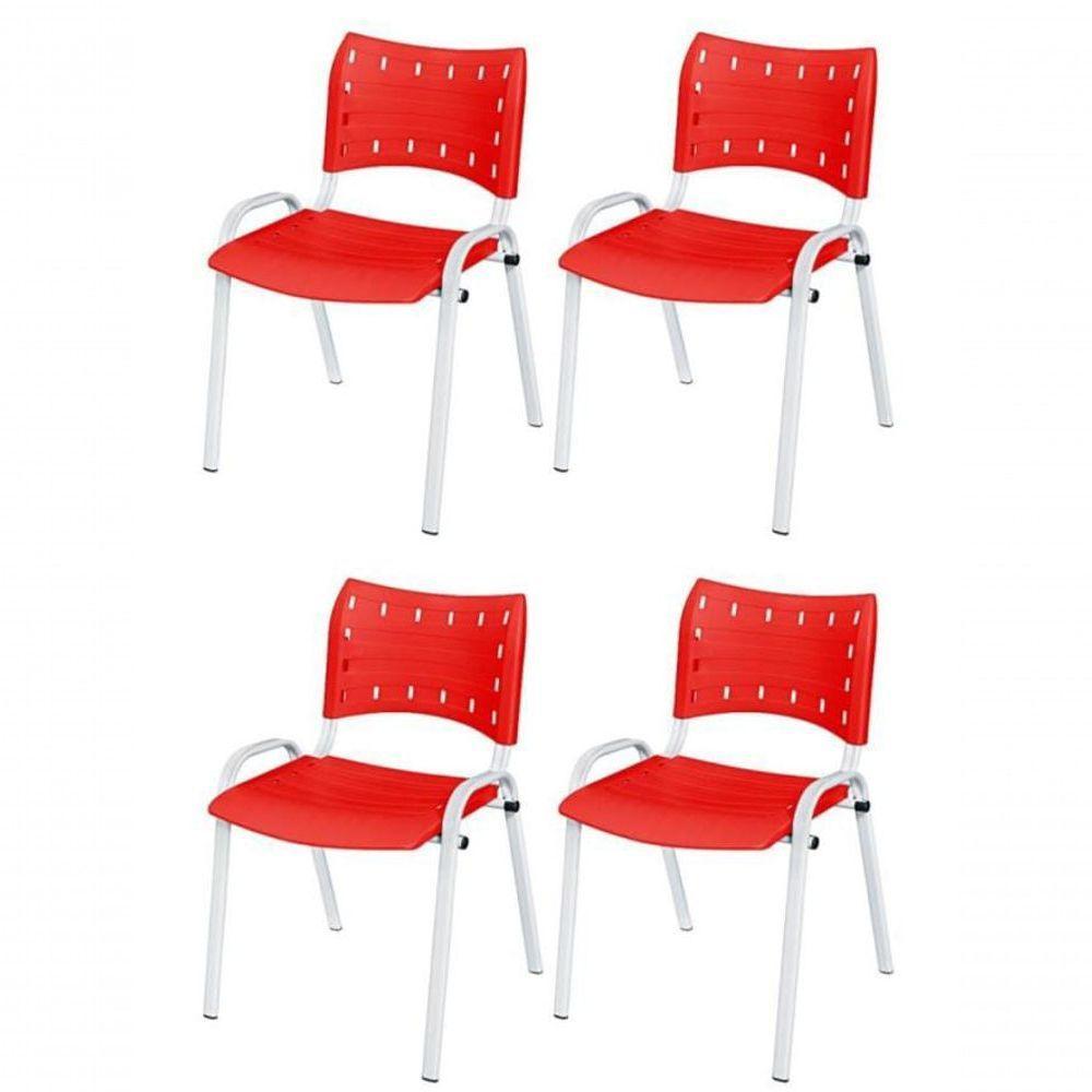 Cadeira Iso Base Branco Escola, Escritório Vermelho Kit 4 Un - 1