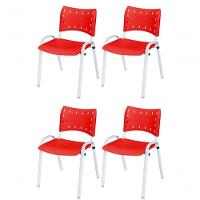 Cadeira Iso Base Branco Escola, Escritório Vermelho Kit 4 Un - 1