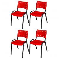 Cadeira Iso Base Preto Escola, Escritório Vermelho Kit 4 Un - 1