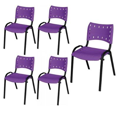Cadeira Iso Base Preto Escola, Escritório Violeta Kit 5 Un