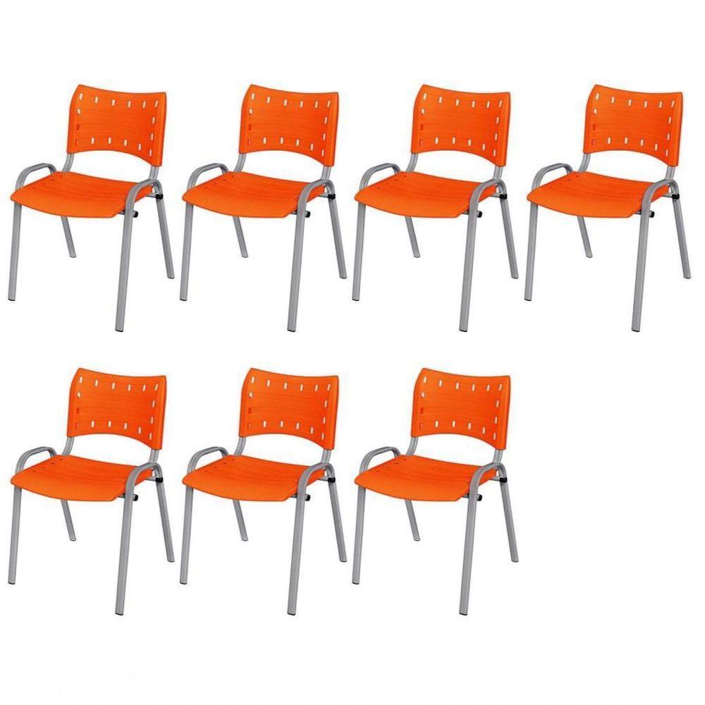 Cadeira Iso Base Cinza Escola, Escritório Laranja Kit 7 Un - 1