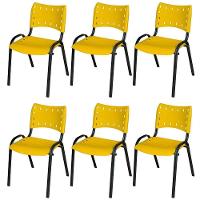 Cadeira Iso Base Preto Escola, Escritório Amarelo Kit 6 Un - 1