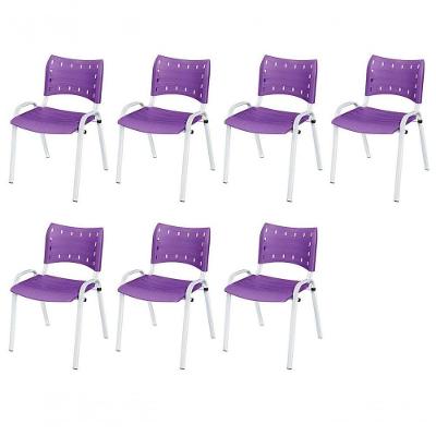 Cadeira Iso Base Branco Escola, Escritório Violeta Kit 7 Un