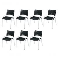 Cadeira Iso Base Branco Escola, Escritório Preto Kit 7 Un - 1