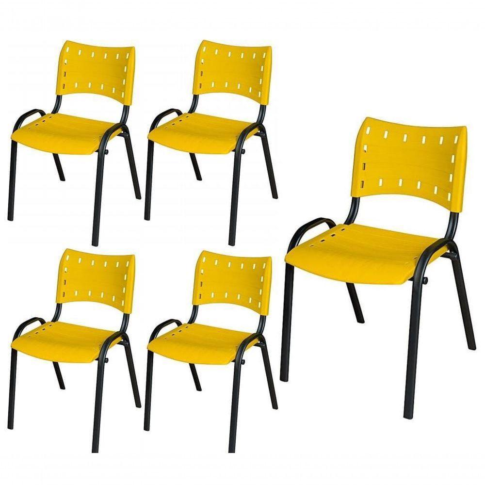 Cadeira Iso Base Preto Escola, Escritório Amarelo Kit 5 Un - 1