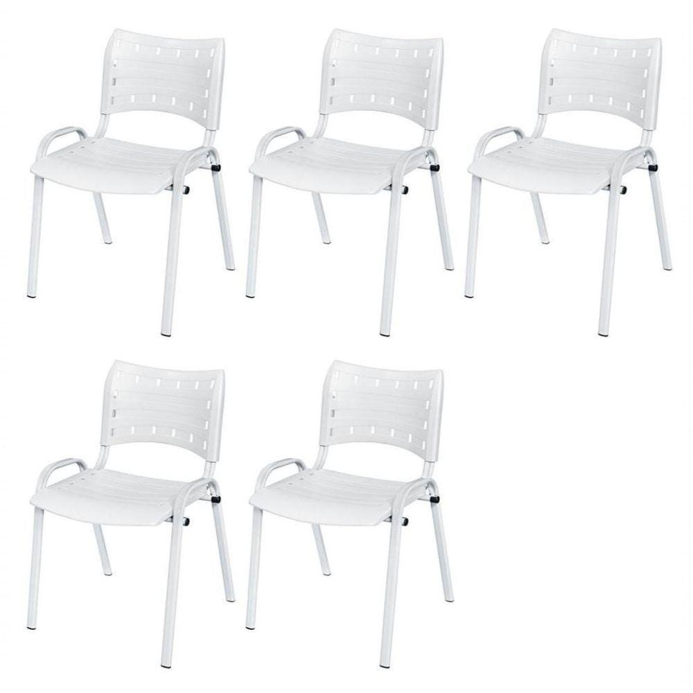 Cadeira Iso Base Branco Escola, Escritório Branco Kit 5 Un - 1