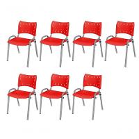 Cadeira Iso Base Cinza Escola, Escritório Vermelho Kit 7 Un - 1