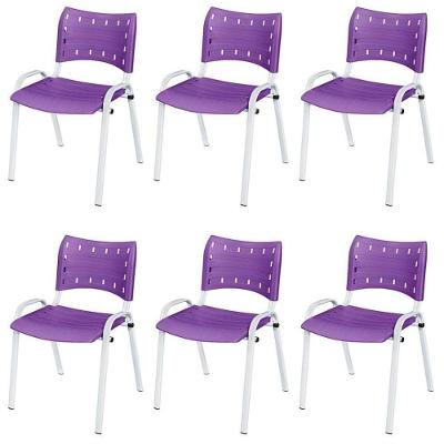 Cadeira Iso Base Branco Escola, Escritório Violeta Kit 6 Un